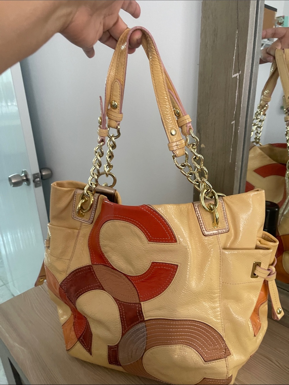 Coach Patchwork C Logo Tote in Yellow, Red and Brown - Picture 3 of 13